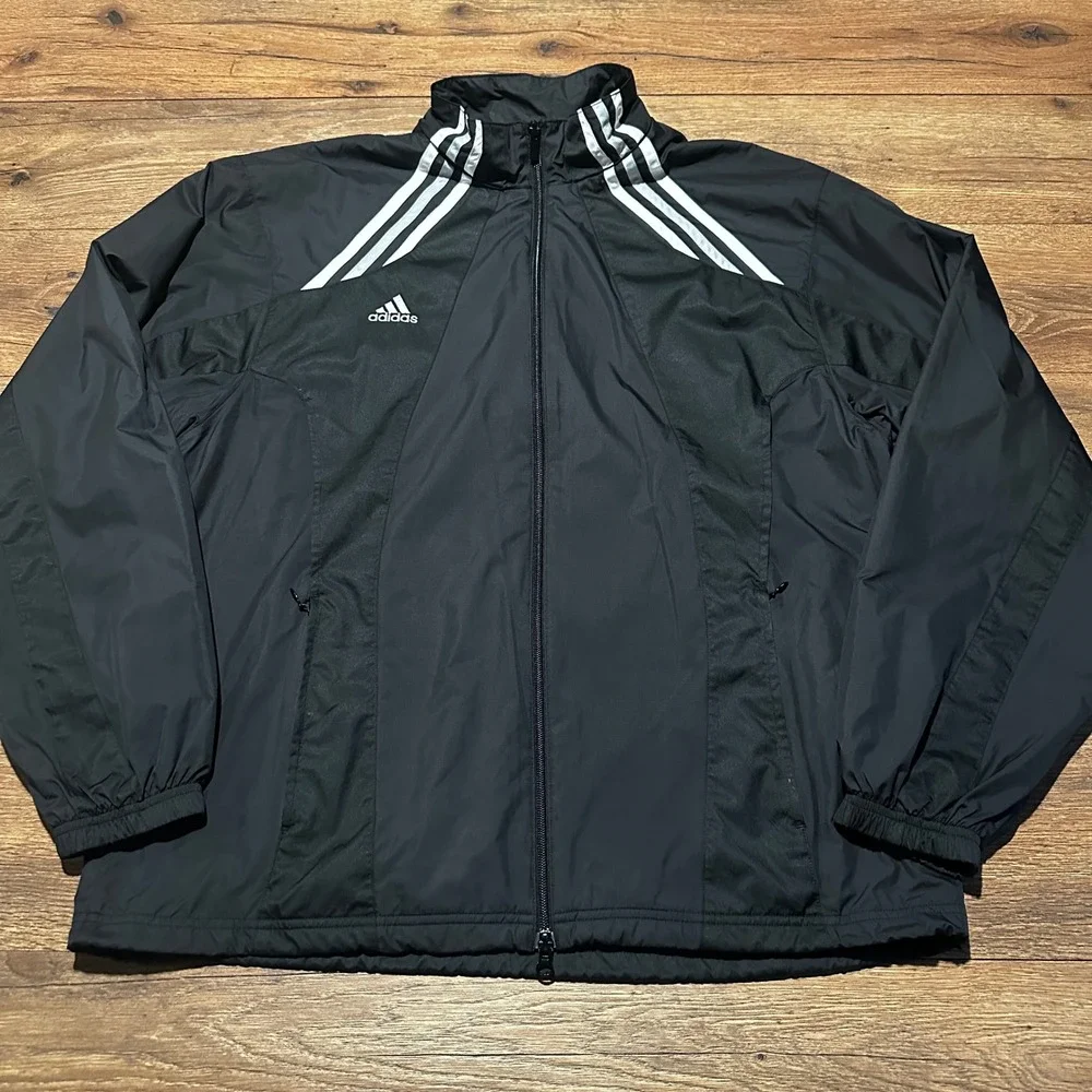 Vintage Adidas Black Windbreaker Jacket Mens Large 3-Stripe Climalite 478573